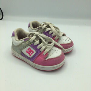 DC Shoes Girls Athletic Sneakers Pink White Lace Up Leather Perforated size 5